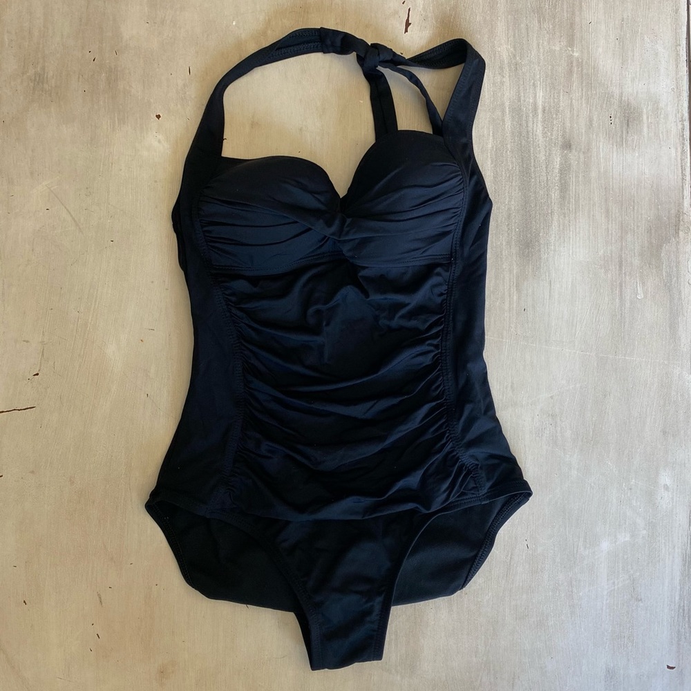 Liz Claiborne Ruched Inner Panel Halter One Piece